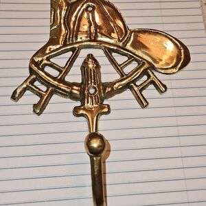 Vintage Firemans Solid Brass Wall Hook with Helmet, Ladder & Hydrant Design
